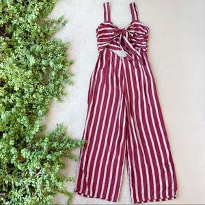 Beach Riot Owen Wine Striped Cutout Jumpsuit